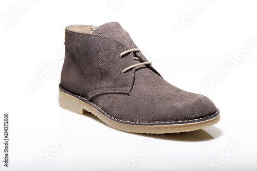 Male brown shoe leather studio on white bacground, isolated