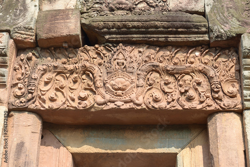 Lintel stone in ancient temple thailand