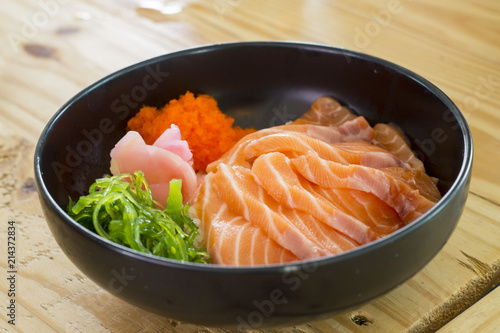 Japanese food , Sashimi salmon set . Selective focus