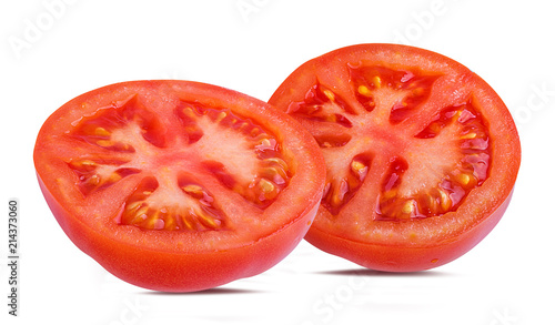 Fresh sliced tomato isolated on white background with clipping path