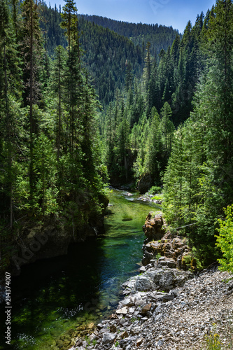 St Joe River flowing through forests and mountains with beautiful clear water