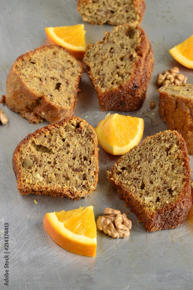 The orange cake with walnuts, vertical