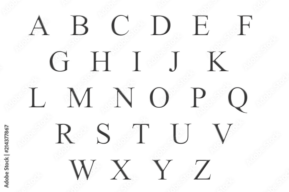 english alphabet illustration - grey letters on white background - school education concept