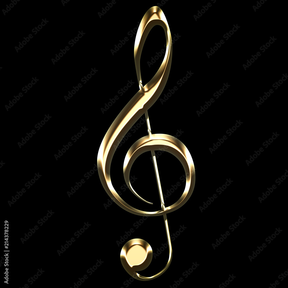 golden treble clef sign on black background - key sol - music symbol  illustration Stock Illustration | Adobe Stock