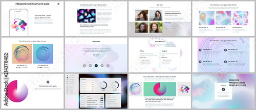 Minimal presentations, portfolio templates with geometric patterns, gradients, fluid shapes on white. Brochure cover vector design. Presentation slides for flyer, brochure, report, advertising.