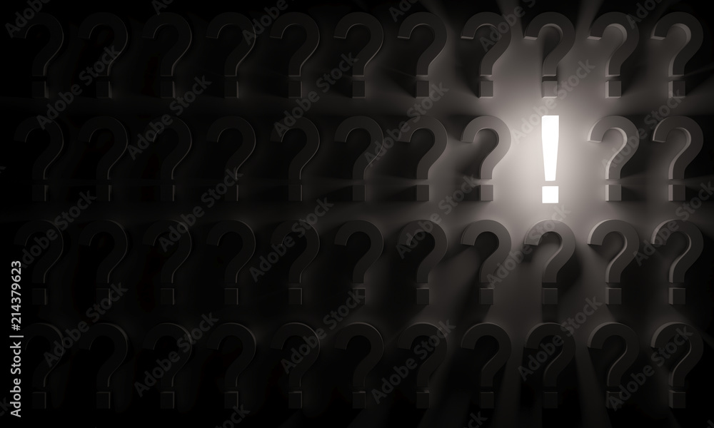 Obraz premium Luminous Exclamation Mark Between Aligned Question Marks