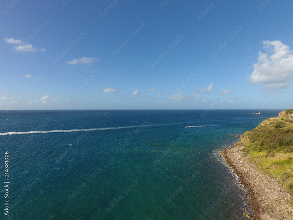 Aerial view of ocean water in Saint Kitts and Nevis