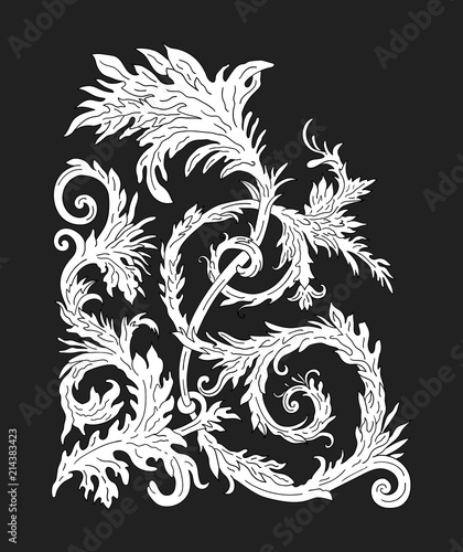 Baroque style ornament design. Retro ornamental background. Baguette frame corner. Vintage decorative pattern. EPS 10 vector illustration.