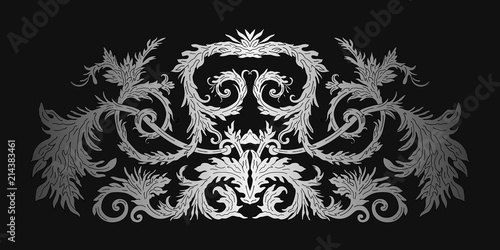 Baroque style ornament design. Retro ornamental gradient silver metallic background. Vintage decorative pattern. EPS 10 vector illustration.