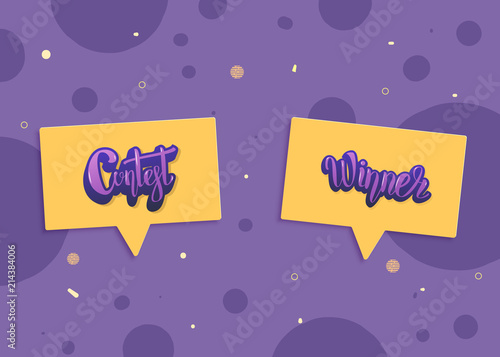 Contest and Winner card with decorative background. Vector illustration.