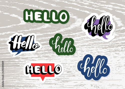 Set of Hello stickers for banner. Vector illustration.