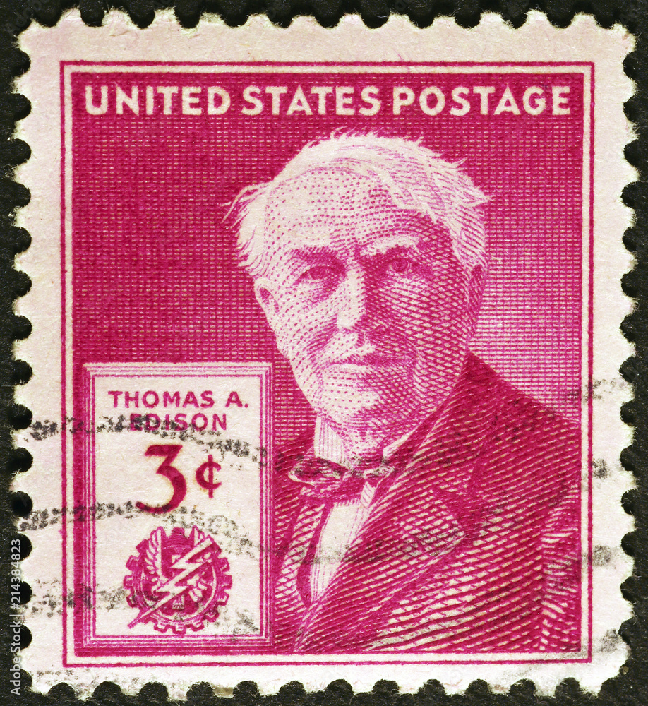 Thomas Edison on vintage american postage stamp Stock Photo | Adobe Stock