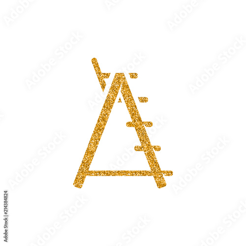 Lifeguard chair icon in gold glitter texture. Sparkle luxury style vector illustration.