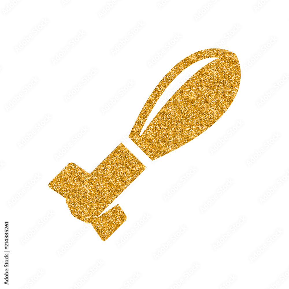 Mortar missile icon in gold glitter texture. Sparkle luxury style vector illustration. Mortar missile icon in gold glitter texture. Sparkle luxury style vector illustration.