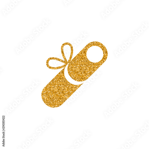 Diploma icon in gold glitter texture. Sparkle luxury style vector illustration.