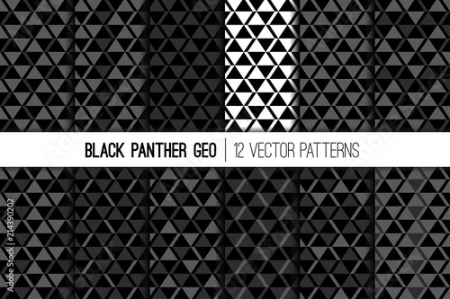 African Black, White and Charcoal Gray Geometric Vector Patterns. Futuristic Fabric Texture. Ethnic Textile Print. Modern Tribal Background. Repeating Tile Swatches Included.
