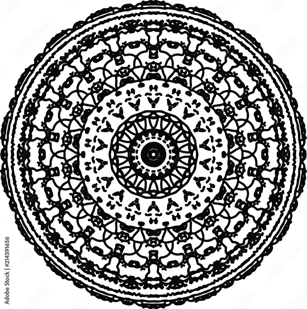 Asthetic universal zentangle mandala in black and white