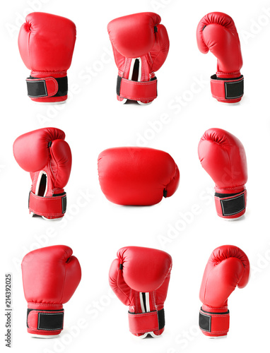 Set of boxing gloves on white background
