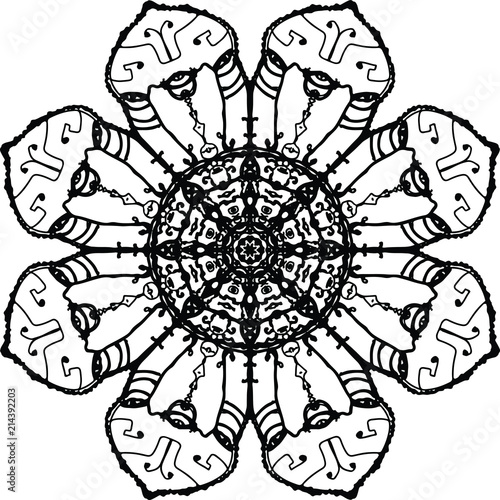 Vigorous octagon wands with fended eye mandala in black and white 