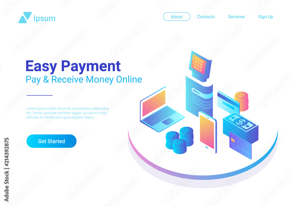 Isometric Flat Online Payment Smartphone Laptop POS Terminal Isometric Flat Online Payment Smartphone Laptop POS Terminal