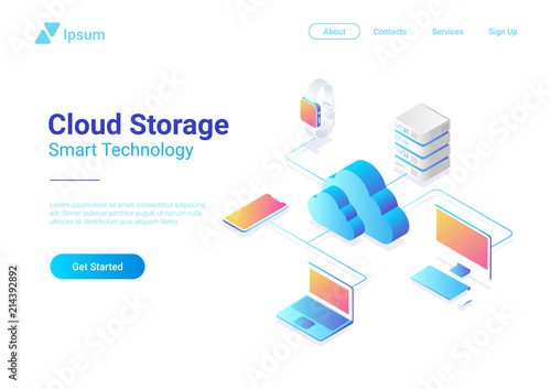 Isometric Flat Cloud Hosting Network vector. Online Storage