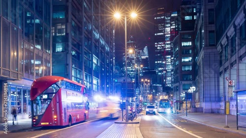 London city traffic timelapse between skyscrapers