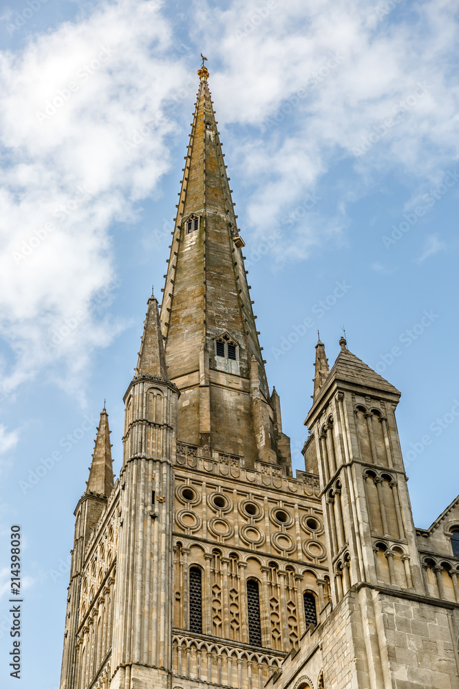 Needle Tower of the famous cathedral in the city of Norwich, Norfolk area, England