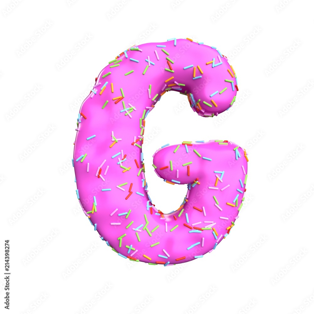 Pink sugar sprinkle letter G Isolated on white background Pink sugar sprinkle letter G Isolated on white background