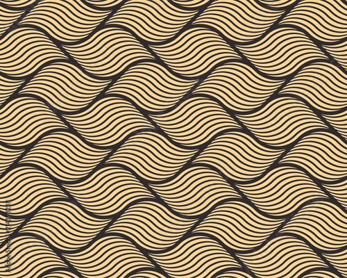 Seamless black and gold op art illusion woven waves pattern vector