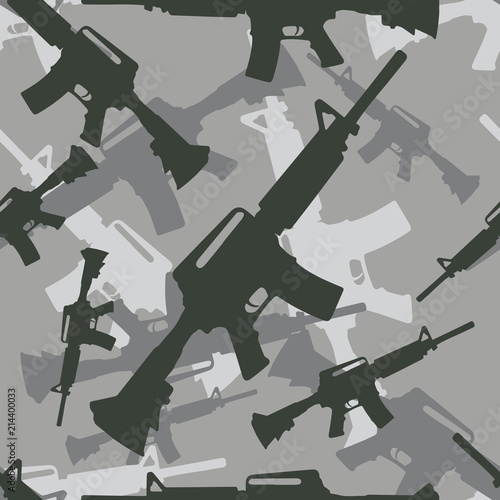 Seamless gray military fashion M4 assault rifle camouflage pattern vector