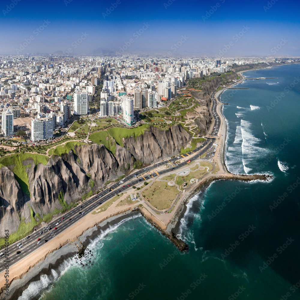 LIMA PERU Aerial View Of Miraflores Town Cliff And The Costa Verde LIMA PERU Aerial View Of Miraflores Town Cliff And The Costa Verde