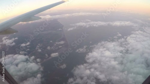 Flight over the coast and clouds in the evening