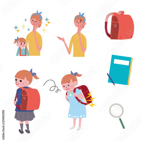 ランドセル　こども　親子　イラスト　セット
