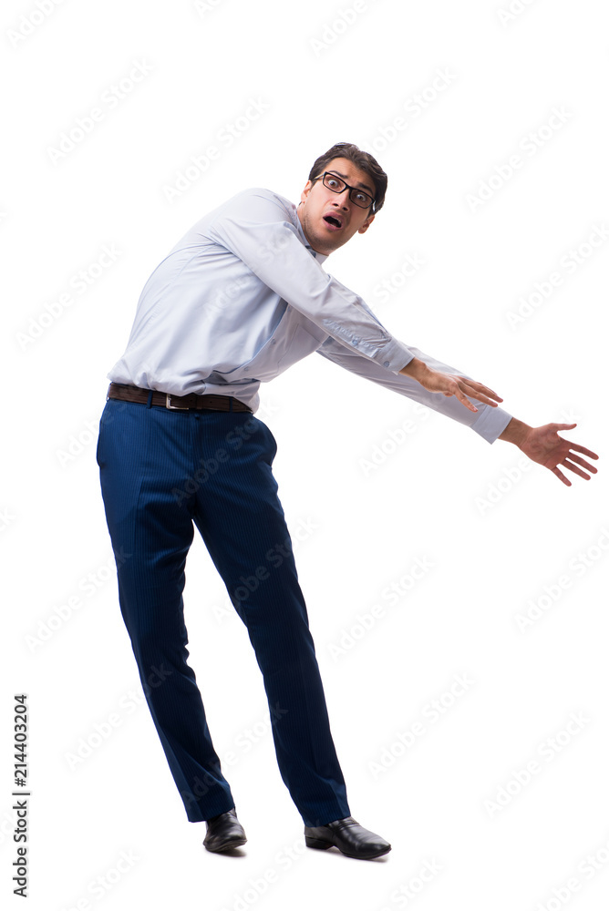 Young puppet businessman isolated on white background Young puppet businessman isolated on white background
