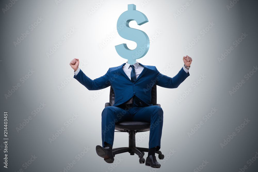 Businessman with dollar sign instead of head Businessman with dollar sign instead of head
