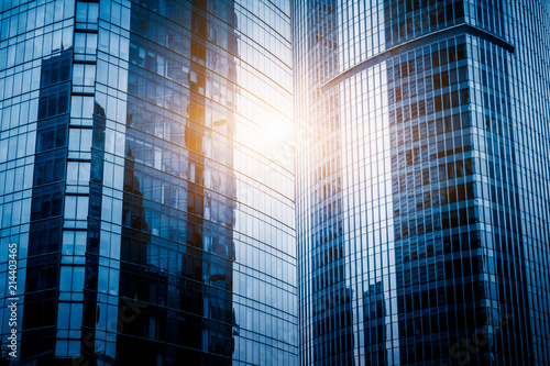 Close-Up of Modern Office Buildings in city of China.