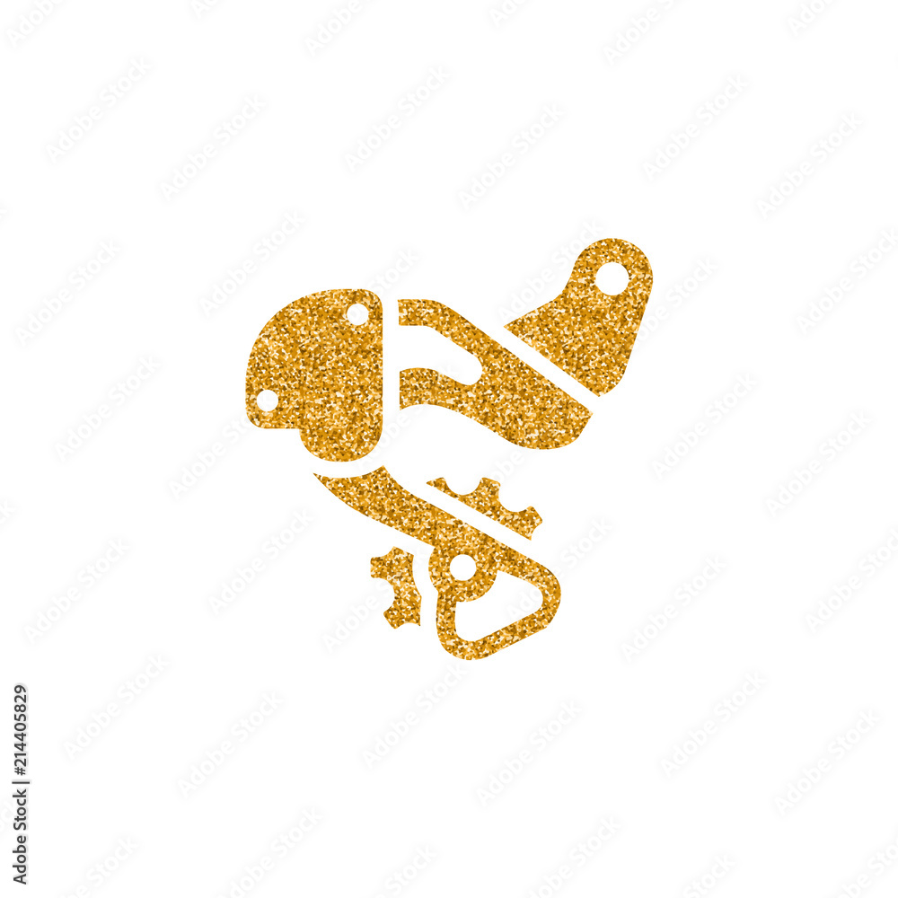 Rear deraillieur icon in gold glitter texture. Sparkle luxury style vector illustration. Rear deraillieur icon in gold glitter texture. Sparkle luxury style vector illustration.