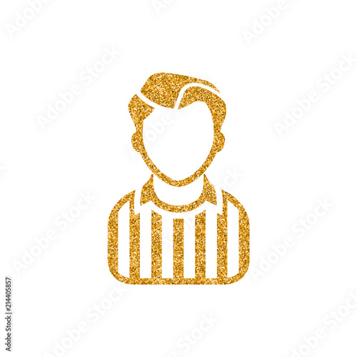 Referee avatar icon in gold glitter texture. Sparkle luxury style vector illustration.