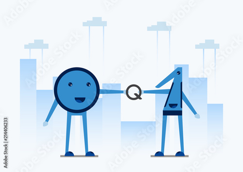 Character design in concept of Quantum Computing. Vector illustration about future technology of computer system for web banner, mascot creator, cover and template.