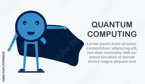 Character design in concept of Quantum Computing. Vector illustration about future technology of computer system for web banner, mascot creator, cover and template.