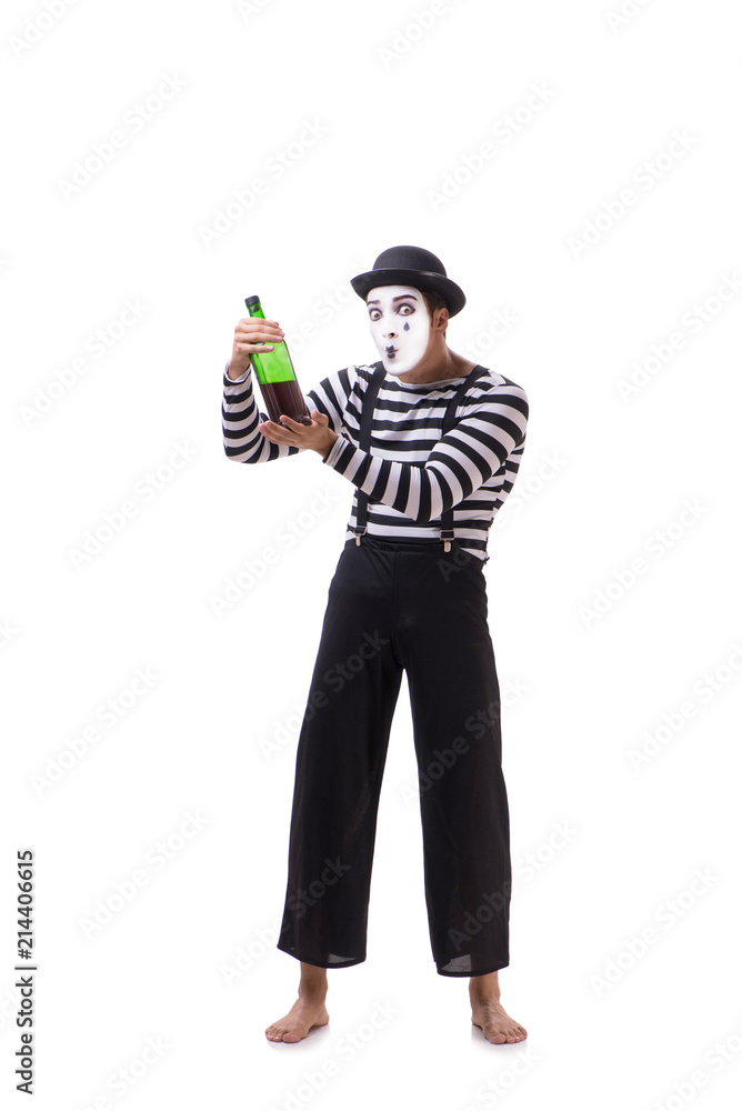 Mime drinking wine isolated on white background Mime drinking wine isolated on white background