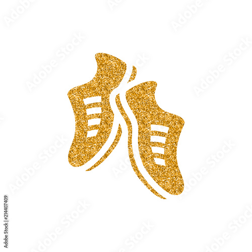Shoes icon in gold glitter texture. Sparkle luxury style vector illustration.