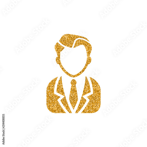 Businessman icon in gold glitter texture. Sparkle luxury style vector illustration.