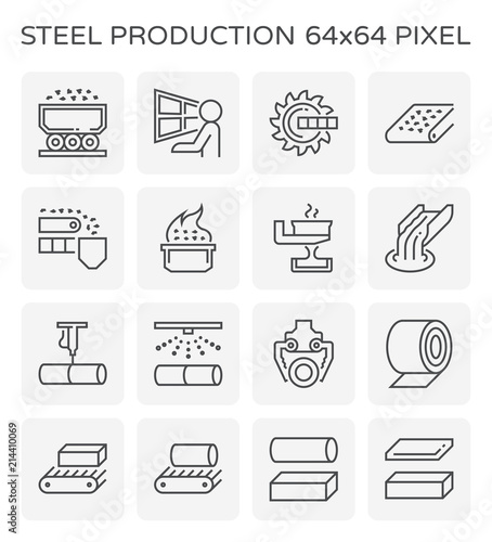 Steel production industry, manufacturing and metallurgy vector icon with mining and machine equipment i.e. production line, furnace, foundry. Include process of smelting, casting and making product.