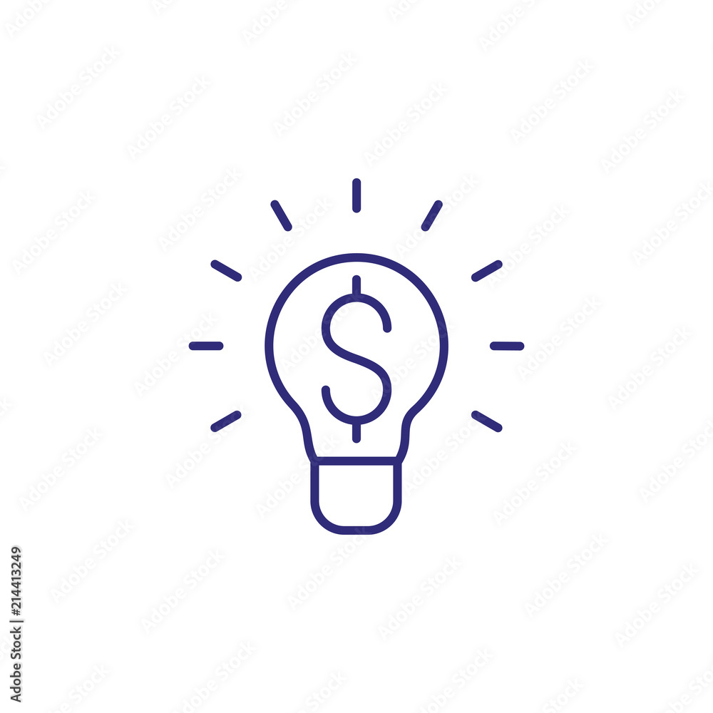 Money making idea line icon. Lightbulb, bulb, dollar symbol. Finance concept. Can be used for topics like investment, startup, new project Money making idea line icon. Lightbulb, bulb, dollar symbol. Finance concept. Can be used for topics like investment, startup, new project
