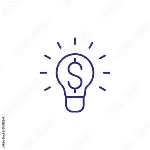 Money making idea line icon. Lightbulb, bulb, dollar symbol. Finance concept. Can be used for topics like investment, startup, new project