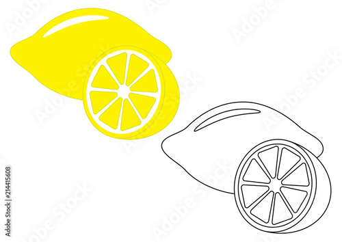 Lemon, fruit. Coloring page, game for kids. Vector illustration.