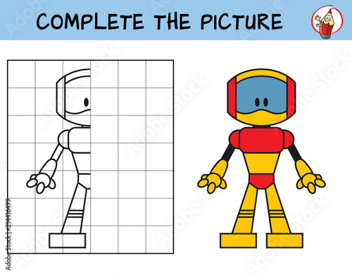 Robot. Copy the picture. Coloring book. Educational game for children. Cartoon vector illustration