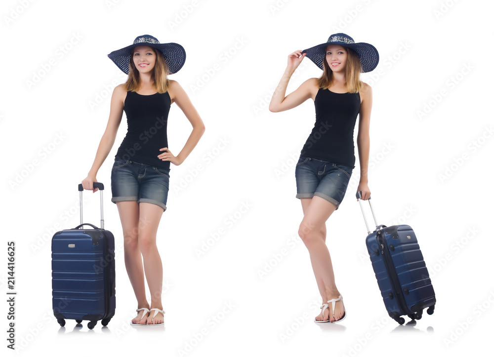 Girl with suitcases isolated on white Girl with suitcases isolated on white