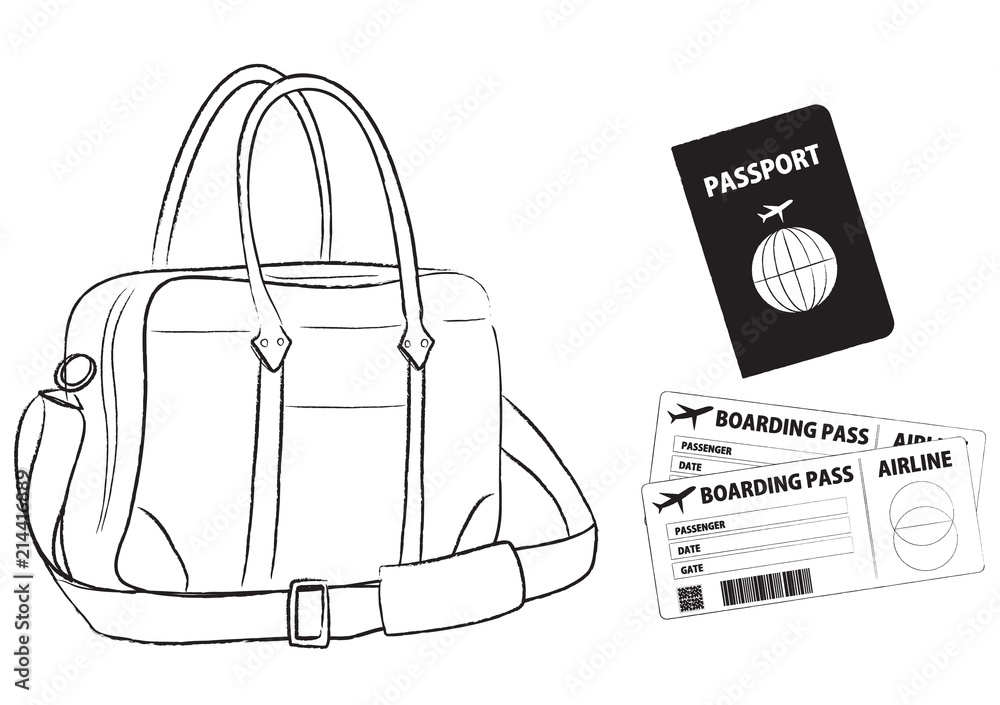 Ilustracao Do Stock メンズビジネスアイテム ボストンバッグ パスポート 搭乗券 イラスト Adobe Stock